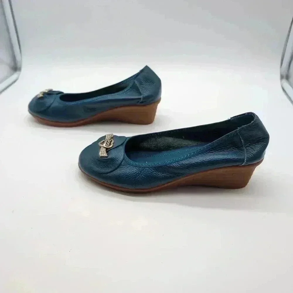 Rare Golddipenguin Blue Leather Heeled slipper rubber sole sz 5